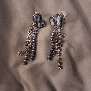 Elegant Black and Blue Beaded Dangle Earrings